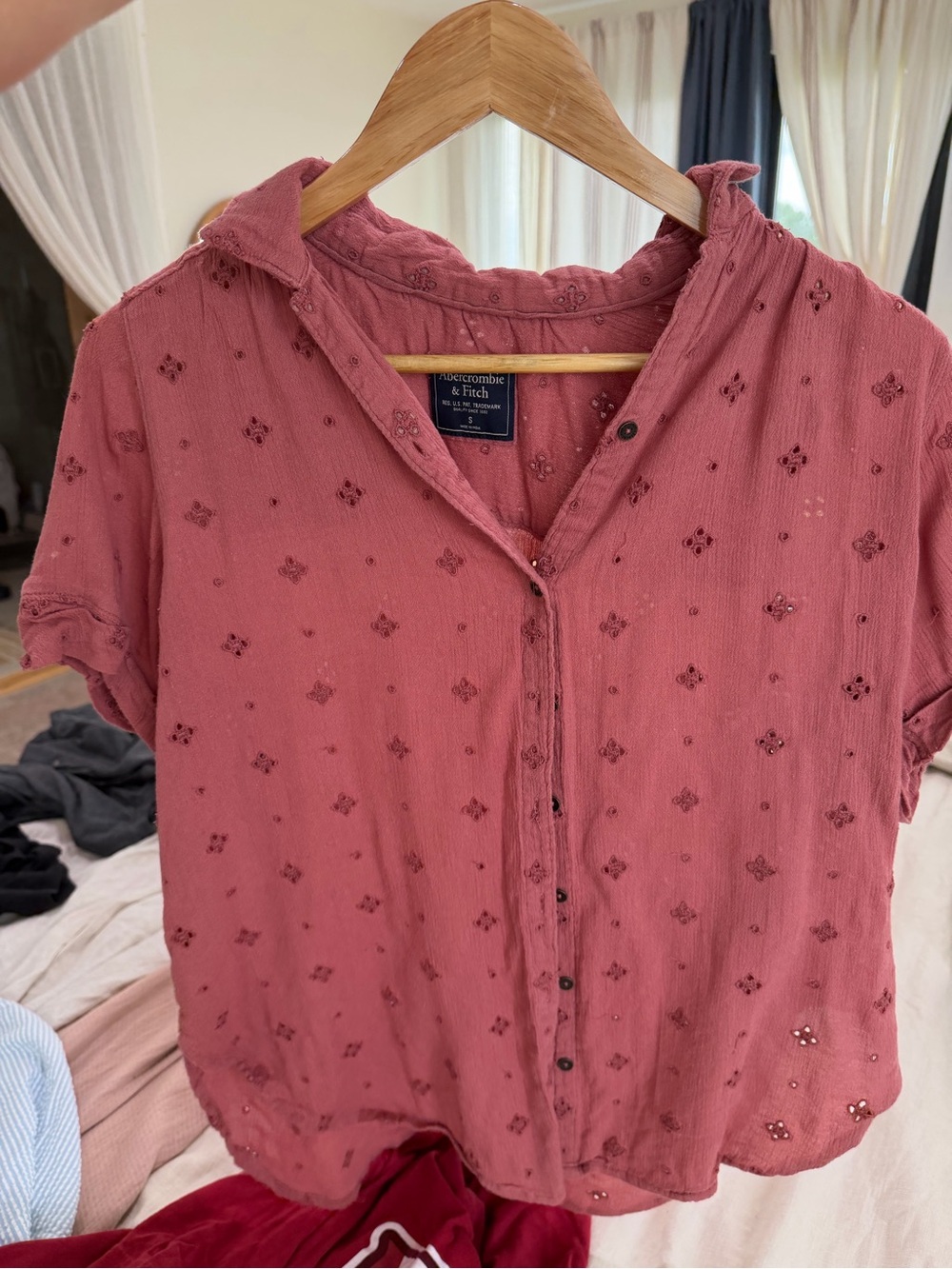 Abercrombie & Fitch Dusty Mauve Eyelet Button Shirt